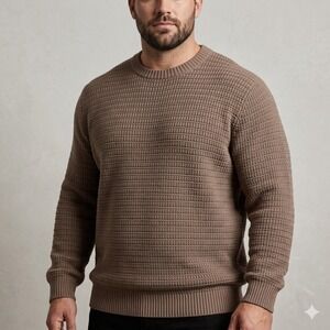 WILT Mens Textured Waffle Knit Crewneck Sweater Taupe Brown Cotton XL Pullover